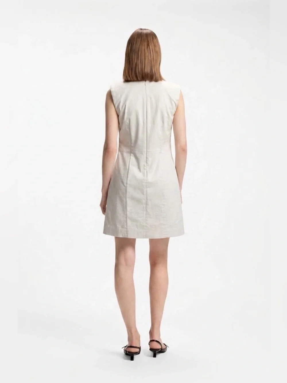 Vintage 2000s Hugo Boss Karna Deep V-Neck Sheath Dress US 8 Beige Officecore Y2K